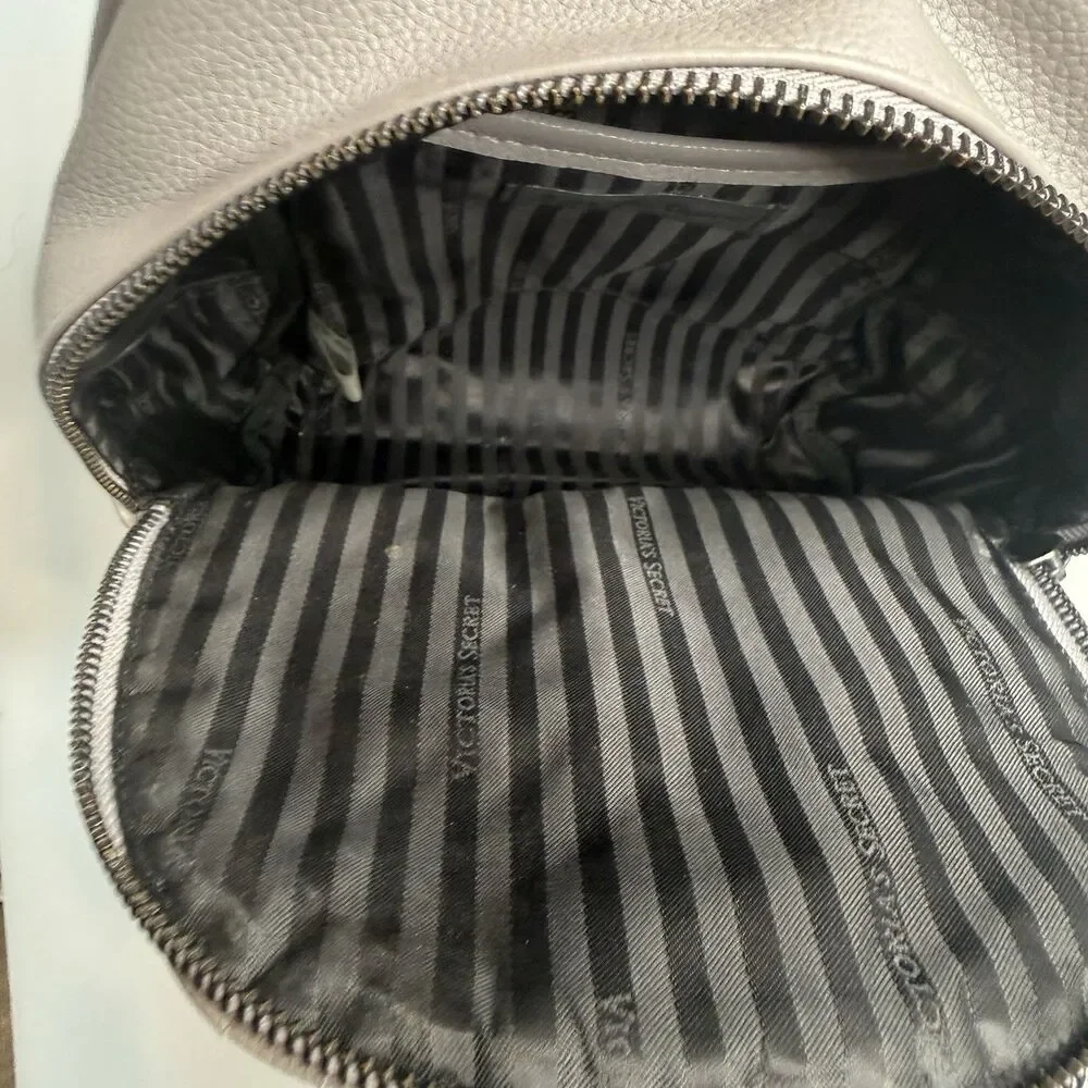 Victoria’s Secret Grey Quilted Mini Backpack Chain Accents 9
